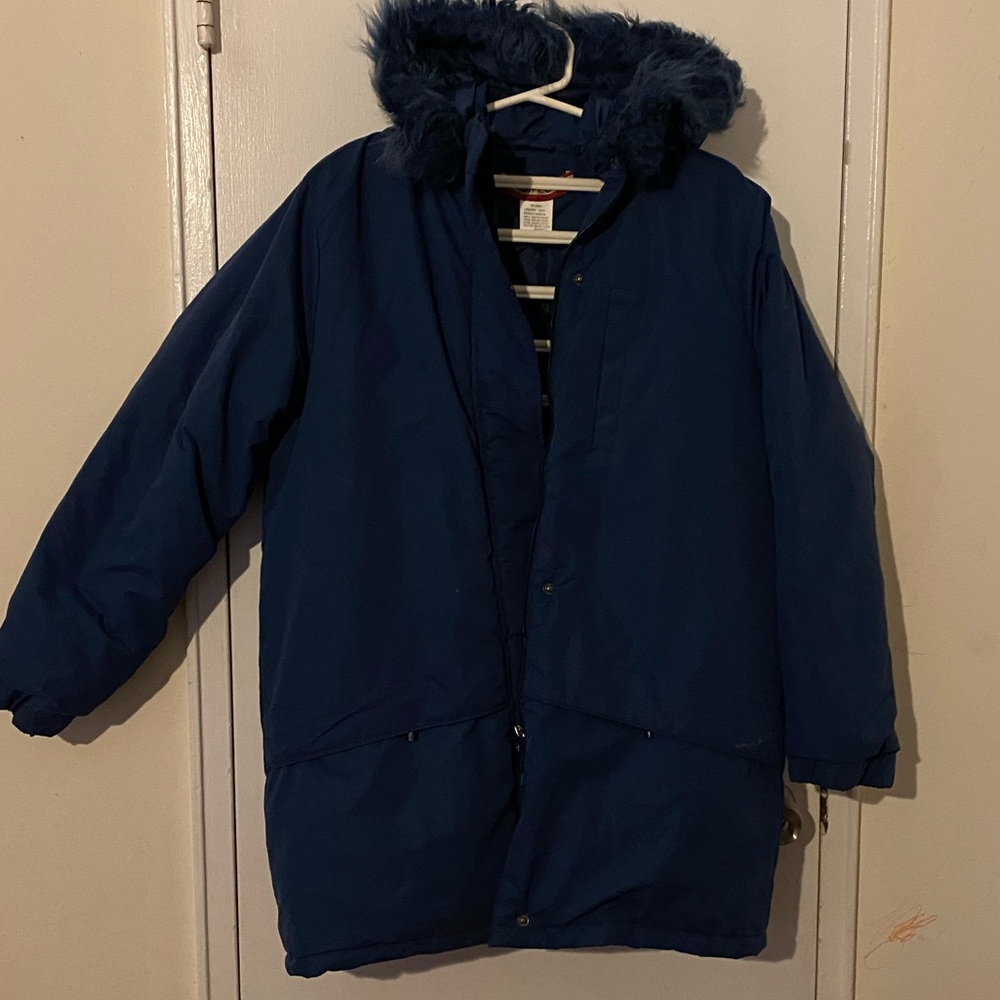 Blue fur hooded winter coat